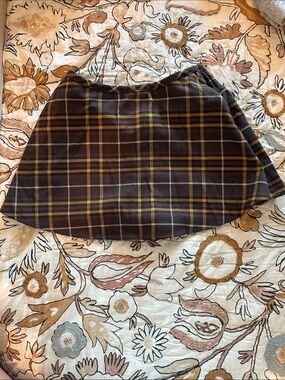 Free People Plaid Skater Mini Skirt in Brown, Mustard & Navy